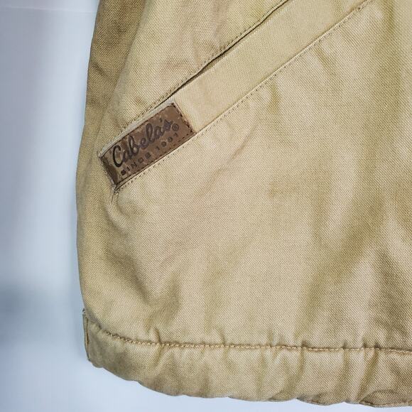 Cabelas Chore Coat Mens Medium Beige Canvas Sherpa Lined Work Field Jacket - Picture 4 of 16